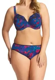 Elomi Moonlit Collection 36DDD L Plunge Bra Brief Panty Set Tropical Blue