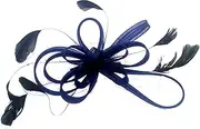 [Mias Accessories] Coiled net & feather- hair fascinator on comb, Navy blue, 20 cm x 18 cm
