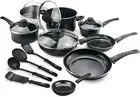 GreenLife Cookware Pan Fry Soft Grip 16pc Set Ceramic Non-Stick Black Diamond