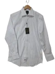 NWT $89 Sz 15 32/33 Hickey Freeman Dress Shirt White w/ Blue Striped Modern Fit