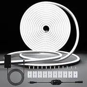 32.8ft White Neon LED Strip Light, Cozylady Waterproof IP67 Rope Light with Dimmer Controller, 10m Flexible DIY Silicone 24V LED Neon Rope Light for Kitchen Indoor Outdoor Decor