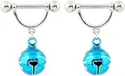 [Niaspi] 14G Blue Snowflake Jingle Bell Dangle Nipple Rings for Women Stainless Steel D-Shaped Nipple Shield Studs Barbells Winter Nipple Piercing Jewelry, Large, Stainless Steel, no gemstone