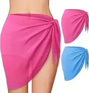 [SSKHE] Bikini Set 2 Pieces Beach Apron for Women Swimsuit Wrap Swimsuit Chiffon Beach Suit Semi Transparent Blue and Pink One Size, Blue and Pink, One Size