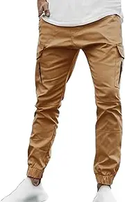 [Generic] Men's Slim Fit Outfit Cargo Pants Casual Stretch Hiking Pants Skinny Jogging Tactical Cargo Pants with Zipper Pockets