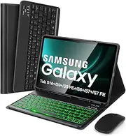 [SOPPY] 7 Colors Backlit Keyboard Case with Mouse for 12.4" Samsung Galaxy Tab S7 FE/S7 Plus/S8 Plus/S9 FE Plus/S9 Plus, Wireless Keyboard with Case & Pen Holder for Samsung Tab 12.4 Inch, Black