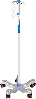 Portable IV Pole with Cast Iron Base Rolling IV Drip Bag Stand w/5 Wheels & 4 Hooks Medical Infusion Holder for Hospital Home