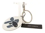 Dolce&Gabbana Unisex White Keychain 100% Leather Fish Print Casual Mini Keyring