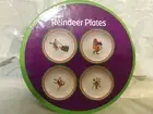 NEW - Set Of 4 Reindeer Whimsical Christmas Plates In Box