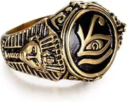 [Generic] Horus Eye Ring with Ancient Egyptian Pharaoh Mask Motif Gold Titanium Steel Jewellery for Culture Aficionados