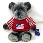 NEW Dillards USA Teddy Bear Plush American Flag Hooded Sweater VTG