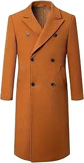 [Gsywaipei] Men's Winter Long Trench Overcoat Casual Length Slim Fit Wool Peacoat Double Breasted Classic Male Business Coat, Camel 3, XX-Large