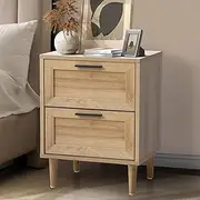 [OIKITURE] Bedside Table with 2 Drawers 40 x 35 x 52cm Nightstand Side End Table for Home Bedroom Storage Natural Wood