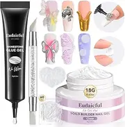 Eudaicful Solid Builder Nail Gel Rhinestone Glue for Nails, Clear Multifunctional Builder Gel for Nails 3D Nail Sculpting Gel Non-Sticky Nail Extension Gel & No Wipe Nail Charm Glue for Salon Home
