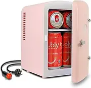 [Koolatron] Retro 4L 6 Can Portable Mini Fridge, Compact Car Refrigerator, Skincare Cosmetic Beauty Makeup Personal Cooler 12V and AC Cords Desktop Accessory for Bedroom Home Office Travel (Pink)