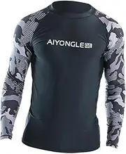 [ａ aternee] Mens Swim Shirt Beach Shirt Sun Protection Print Long Sleeve Wetsuit Surfing Shirt Surfing Suit for Surf Snorkeling Swimming