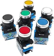 HAODEE 6pcs 22mm LA38 Flat Head Push Button Switch 1NO 1NC Momentary Push Button Switches LA38-11 6Colors Normal Open+Normal Closed (Color : Blue, Size : Self Locking Type)