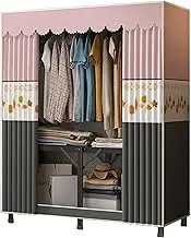Folding Wardrobe, Fabric Cabinet, Foldable Coat Rack with Clothes Rails, Cloth Wardrobes for Bedroom Single, Canvas Folding Wardrobe Storage, Pink Gray