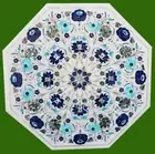 Floral Pattern Inlay Work Side Table for Cafeteria White Marble Coffee Table Top