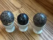 3 VTG Hand Crafted African Carved Stone Egg BESMO TRIBE KENYA GEOMETRIC SHAPES