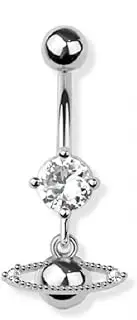 [Pierced Owl] 14GA 316L Stainless Steel CZ Crystal Saturn Planet Dangling Belly Button Ring