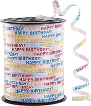 Happy Brithday Day Curling Ribbon for Crafts 500 Yards of Gift Wrapping Balloons Hair and Florist Iridescent Crimped and Thin Ribbon, 3/16" Gift Ribbon for Baby Shower, Christmas(1 Roll)