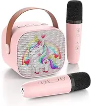 Mini Karaoke Machine for Kids Adults,Portable Bluetooth Karaoke Speaker for Adults Kids with 2 Microphones for 6 7 8 9 10 11 12 Years Old Girls Boys Gifts Toys for Christmas Birthday, Pink