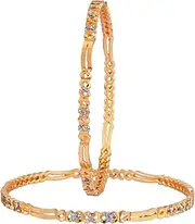 [Efulgenz] Indian Wedding Bangles Set CZ Crystal Gold Tone Traditional Bracelet Bangle for Women (2 Pcs)