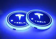 2pcs fit Tesla LED Car Cup Holder Lights,7 Colors Changing USB Charging Mat Luminescent Cup Pad,Tesla LED Interior Atmosphere Lamp