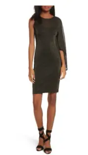 NWT Ted Baker London Draped One-Shoulder Dress Black Gold Metalic Size 2 3