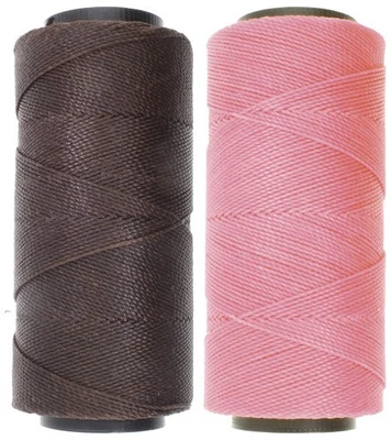 2 Knot It Waxed Polyester Cord 1mm Diameter 144M Spools (Cedar Brown, Rose)