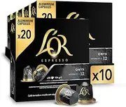 L'OR Espresso Coffee Onyx - Intensity 12 - 200 Aluminium Capsules Compatible with Nespresso Machines (10x20 Pods Pack)