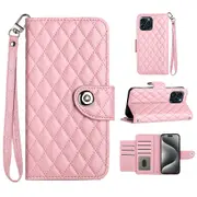 YB Imprinting Series-8 for iPhone 15 Pro Leather Case with Strap Wallet Phone Cover