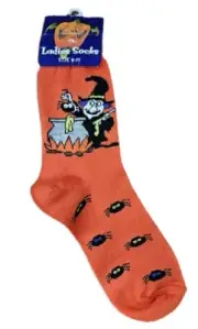 Halloween Witch with Cauldron and Brew Socks Ladies Socks Size 9-11 Orange
