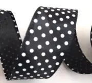5 Yards Black White Polka Dots 1 1/2" Wired Ribbon 5 Yds