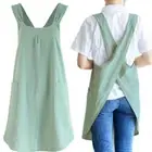 Cotton Linen Cross Back Apron Solid Color Work Clothes Kitchen Accessories