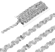 uxcell 5 Yard Sequins Beaded Lace Trim 0.6 Inch Wave Sequin Braid Trim Strip Paillette Ribbon for Crafts, Embellishments, DIY Sewing Costume, Silver