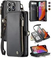ELEPIK for iPhone 15 Pro Max Wallet Case with Card Holder, Kickstand, Wristlet for Women Men, Durable PU Leather Magnetic Wallet Phone Case for iPhone 15 Pro Max, Fashion Black