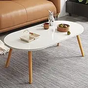 Low Oval Coffee Table,Solid Table Legs, Mid Century Modern Coffee Tables, Centre Table for Living Room, Tea Table, Side Table for Living Room,Small Space, 85x 45 x 40cm (Marble White)