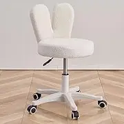 Height Adjustable Makeup Chair with Cute Back, Small Vanity Chair with Wheels, Ergonomic Swivel Chair for Vanity, Vanity Chairs for Women (White)