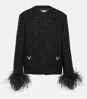 [Valentino] Valentino Feather-trimmed tweed jacket AU 16 black