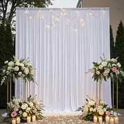 20x16ft White Backdrop Curtain for Party, 4 Panels Wrinkle Free 16 Foot Long Polyester Photo Backdrop Drapes Photography Background for Wedding Birthday Gathing