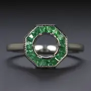 VINTAGE STYLE EMERALD HALO ENGAGEMENT RING SETTING 6mm ROUND MOUNT WHITE GOLD