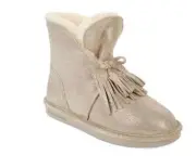 BEARPAW Christie Suede Sheepskin Fringe Boot with NeverWet-Pewter Distressed-13