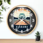 State Of Alabama Skyline Art Wall Clock With an All Wood 3D Frame Time Piece