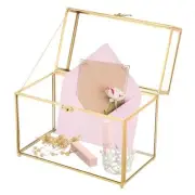 Vintage Gold Glass Jewelry Box, 10 x 5.7 x 7.8 inch Decorative Glass Display