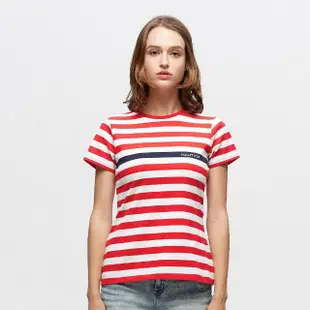 【NAUTICA】女裝 修身撞色條紋短袖T恤(紅)