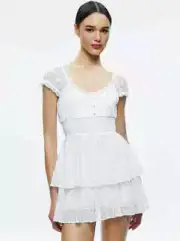 ALICE AND OLIVIA GRACIE RUFFLE ROMPER DRESS EYELETWHITE SZ 14