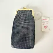 Vintage Eyeglasses Soft Case Pouch Black Metal Mesh Gold-tone Snap
