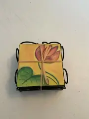 NEW CERAMIC STONE TULIP FLOWER COASTER SET WITH HOLDER