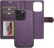 Boyobacase Wallet Case for iPhone 14 Pro,for iPhone 14 Pro Case,2 in 1 Detachable Wallet Magnetic with Card Slots Cash Pocket Stand Feature[Side Magnetic Closure] with Wrist Strap-Deep Purple